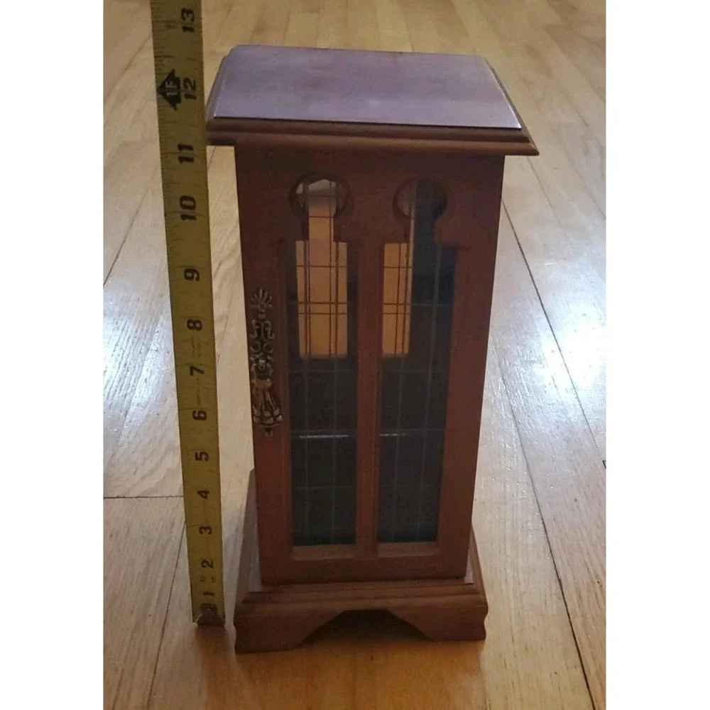 Vintage Standing Wood Jewelry Box with Mirror‎ & Turquoise Blue Interior